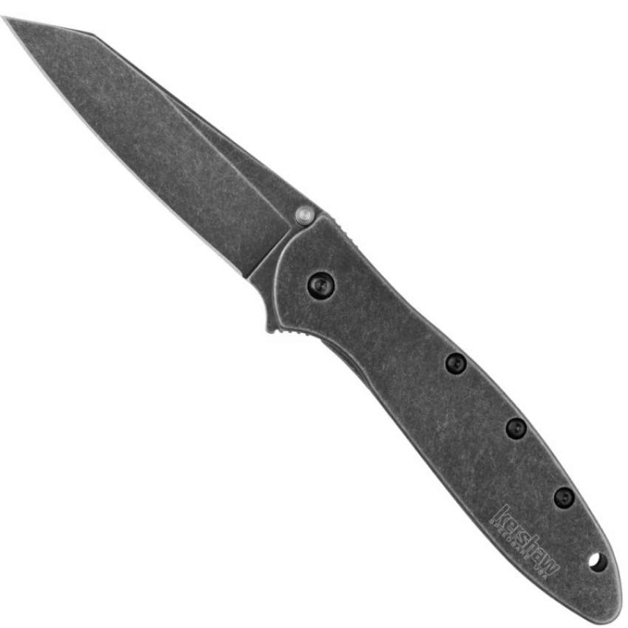 Spring Assisted * | Kershaw Blackwash Random Leek Spring Assist Knife, Reverse Tanto