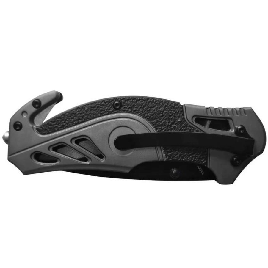 Spring Assisted * | Smith & Wesson Grey Rescue Spring Assist Knife, Black Combo Blade