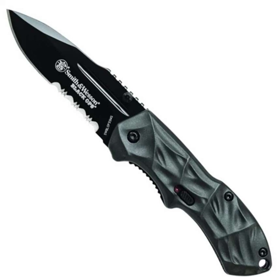 Spring Assisted * | Smith & Wesson Small Black Ops Spring Assist Knife, Drop Point Combo Blade