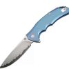 Pocket Knives * | Atz1702Gdbu Artisan Tradition Framelock Pocket Knife Blue Damascus