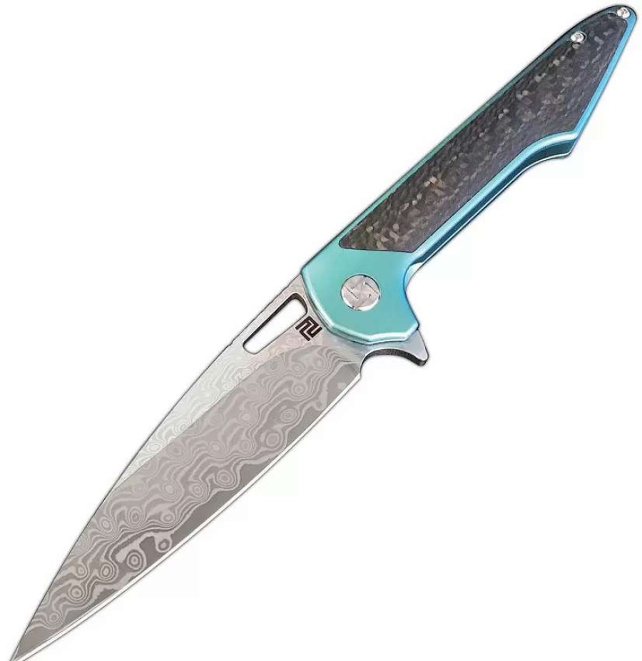 Pocket Knives * | Atz1821Gsdgn Artisan Small Archaeo Framelock Pocket Knife Damascus