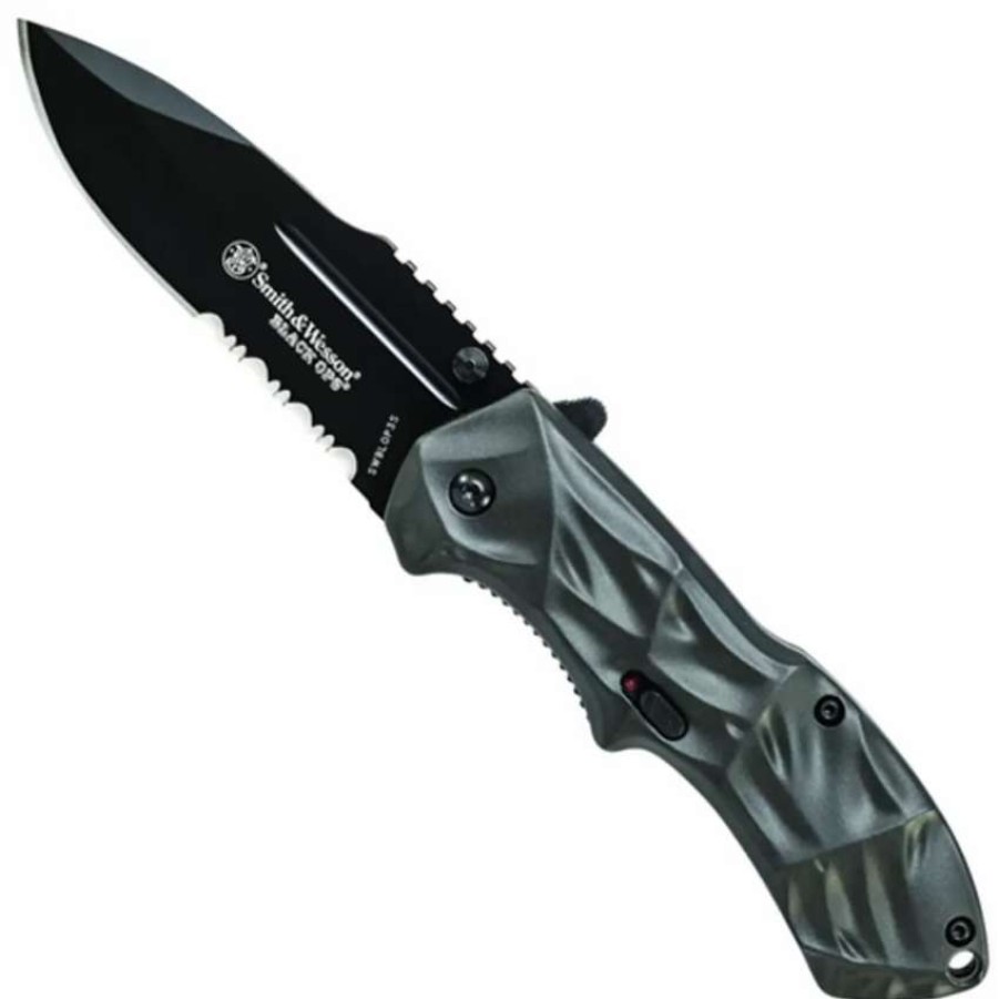 Spring Assisted * | Smith & Wesson Black Ops Spring Assist Knife, Grey Handle, Tactical Black Drop Point, P/S, Swblop3S