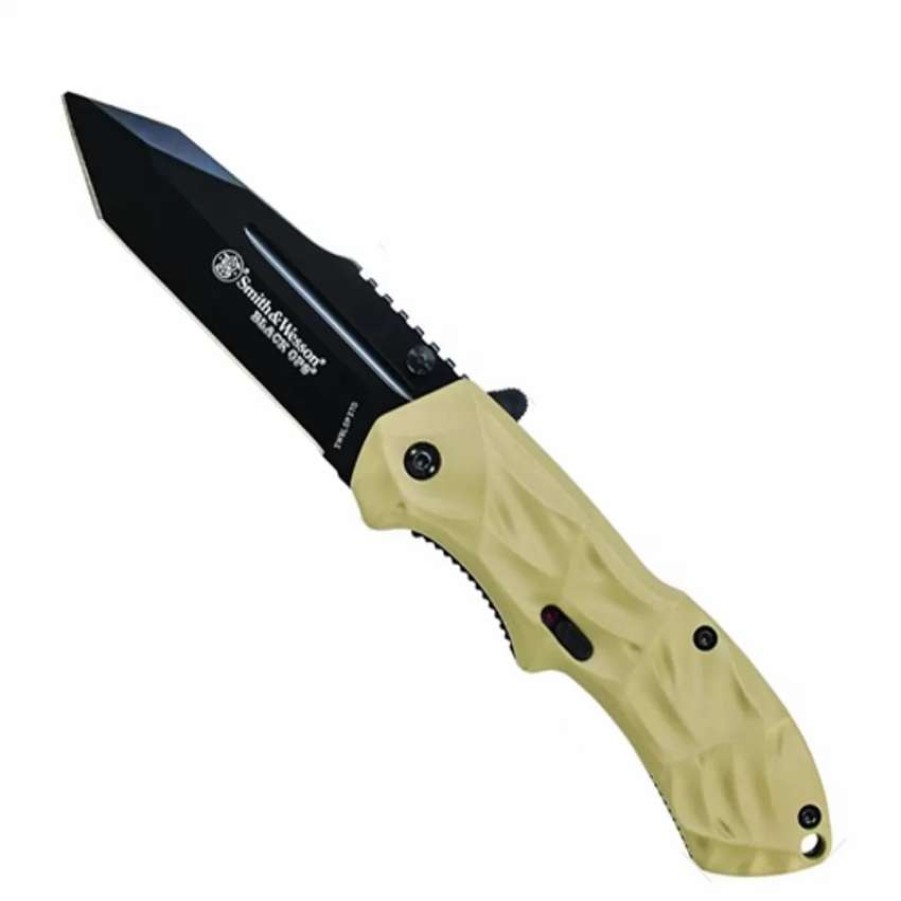 Spring Assisted * | Smith & Wesson Black Ops Spring Assist Knife, Desert Handle, Tanto Black Blade