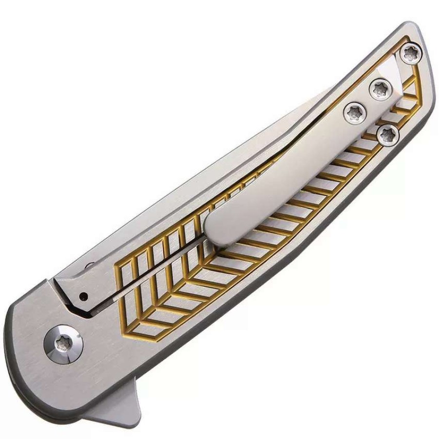 Pocket Knives * | Als1Go Alliance Designs Scout Framelock Pocket Knife Gold