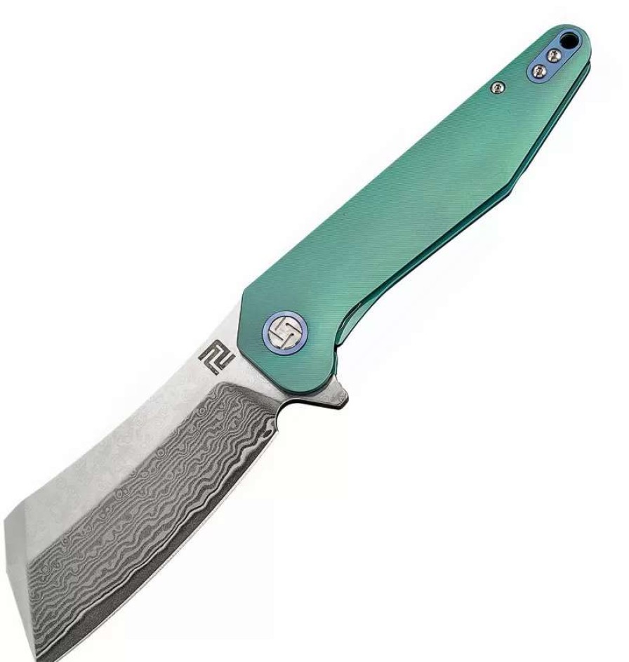 Pocket Knives * | Atz1803Gdgn Artisan Osprey Framelock Pocket Knife Green Damascus