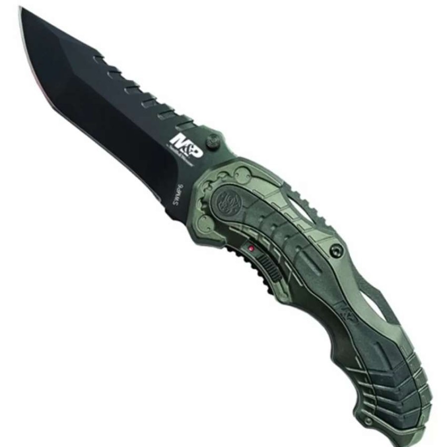 Spring Assisted * | Smith & Wesson Grey Magic Swmp6 Spring Assist Knife, Black Plain Blade