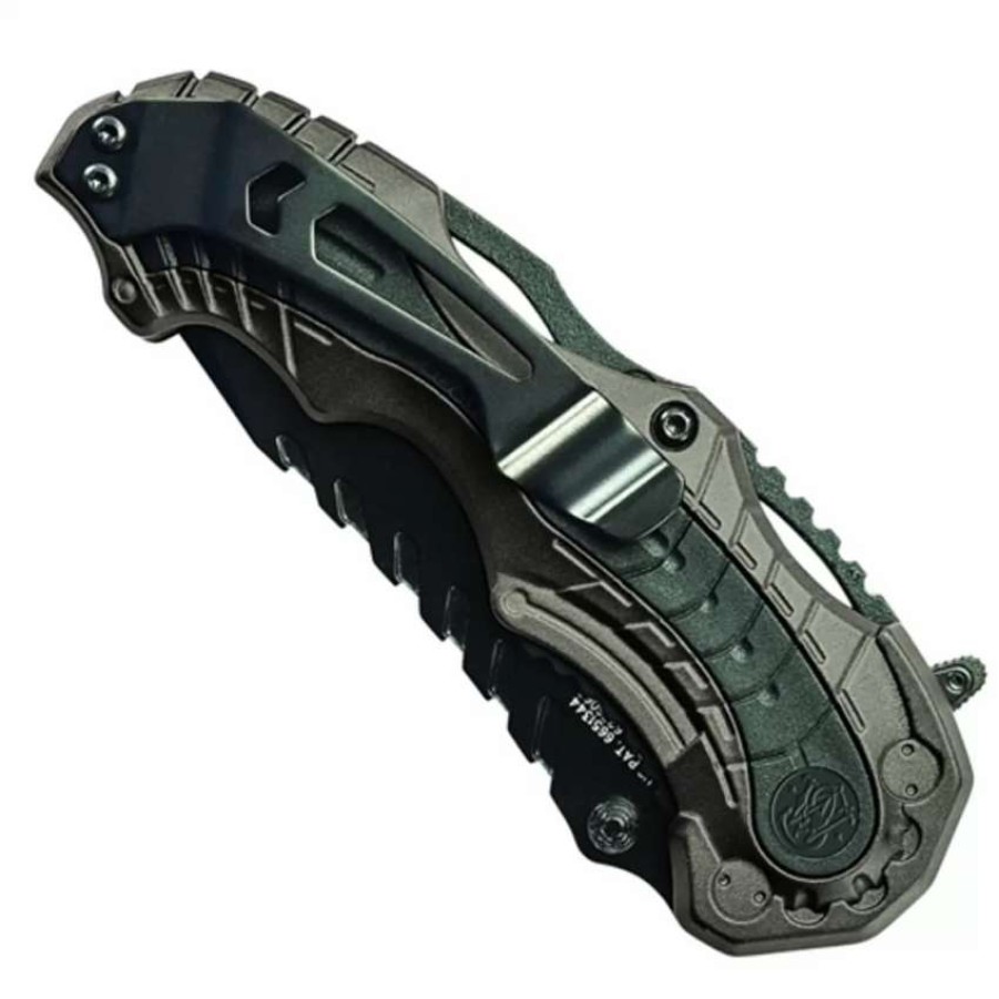 Spring Assisted * | Smith & Wesson Grey Magic Swmp6 Spring Assist Knife, Black Plain Blade