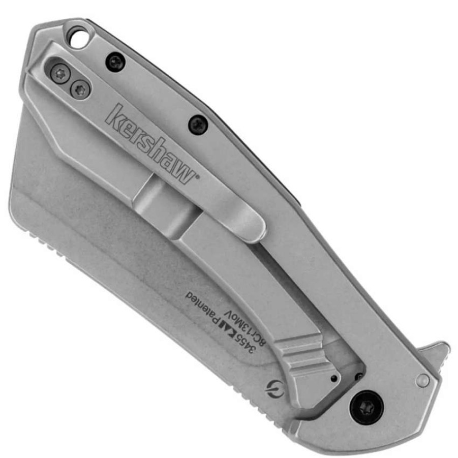 Spring Assisted * | Kershaw Bracket Assist Flipper Knife, Stonewash Cleaver Blade