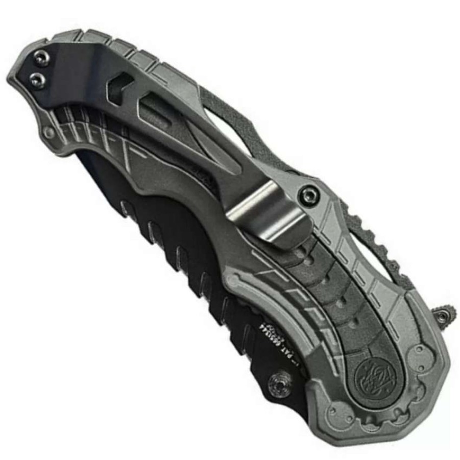 Spring Assisted * | Smith & Wesson Grey Magic Swmp6S Spring Assist Knife, Black Part Serrated Blade