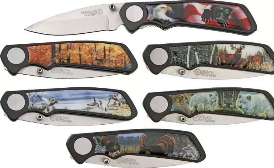 Pocket Knives * | Ah500 American Hunter Wildlife Six Piece Linerlock Pocket Knife Set