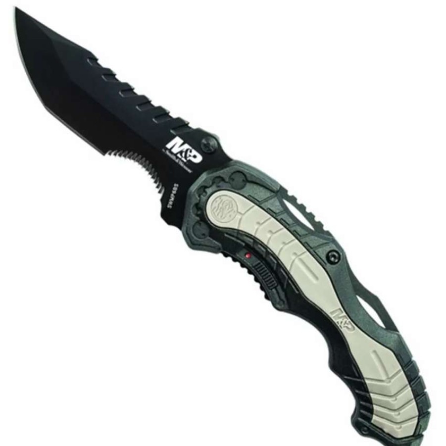 Spring Assisted * | Smith & Wesson Black Magic Swmp6Bs Spring Assist Knife, Black Part Serrated Blade