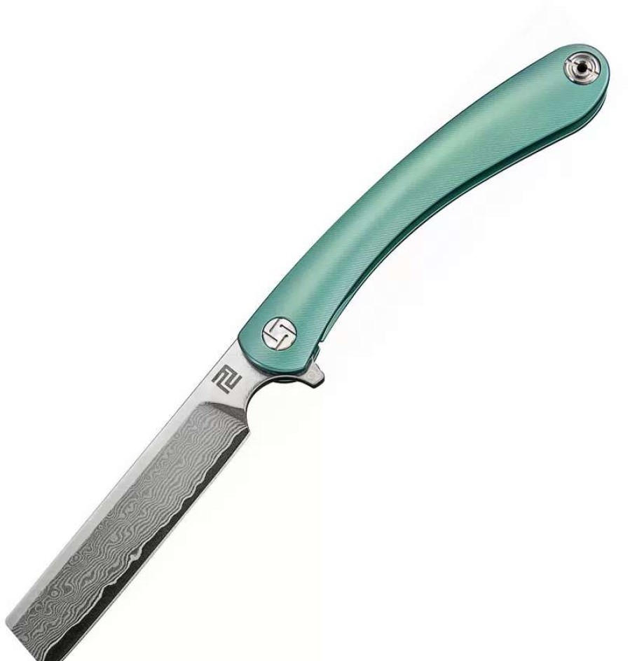 Pocket Knives * | Atz1817Gdgn Artisan Orthodox Framelock Pocket Knife Damascus Green