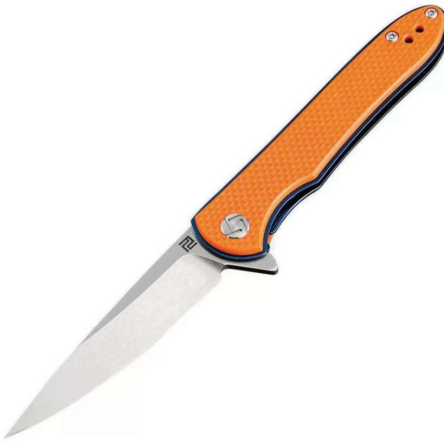 Pocket Knives * | Atz1707Psoef Artisan Shark Linerlock Pocket Knife Orange D2