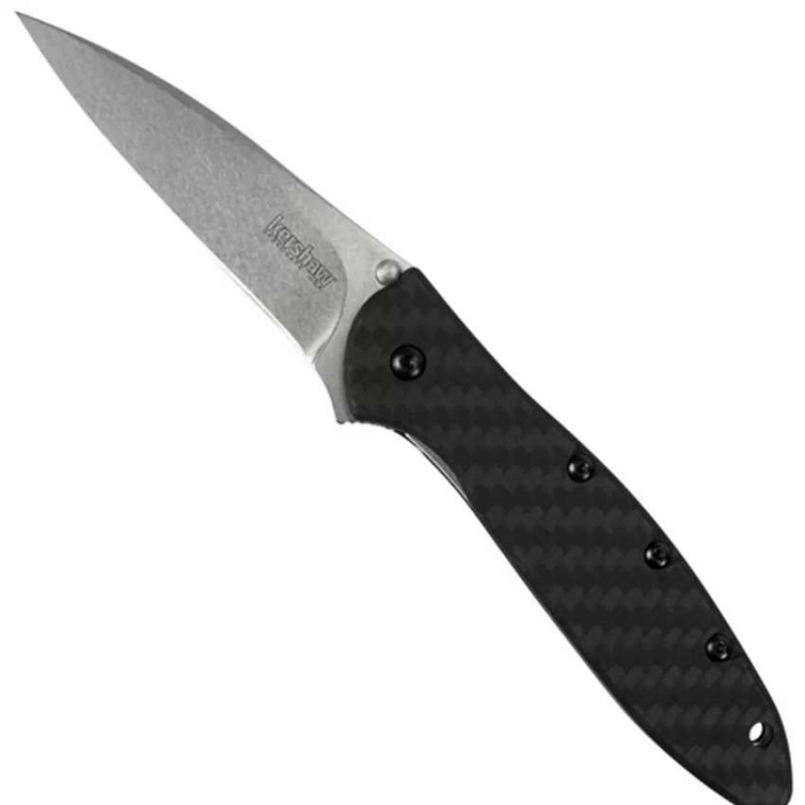 Spring Assisted * | Kershaw 1660Cf Leek Carbon Fiber Spring Assist Knife, Cpm-154 Stonewash Blade