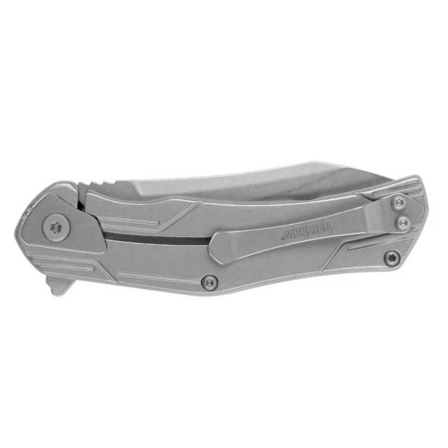 Spring Assisted * | Kershaw Husker Steel Spring Assist Knife, Stonewash Blade