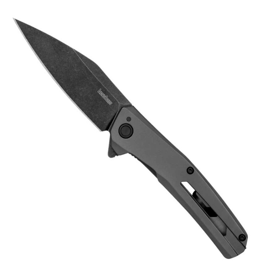 Spring Assisted * | Kershaw Gray Pvd Flyby Assisted Flipper Knife, Blackwashed Modified Wharncliffe Blade