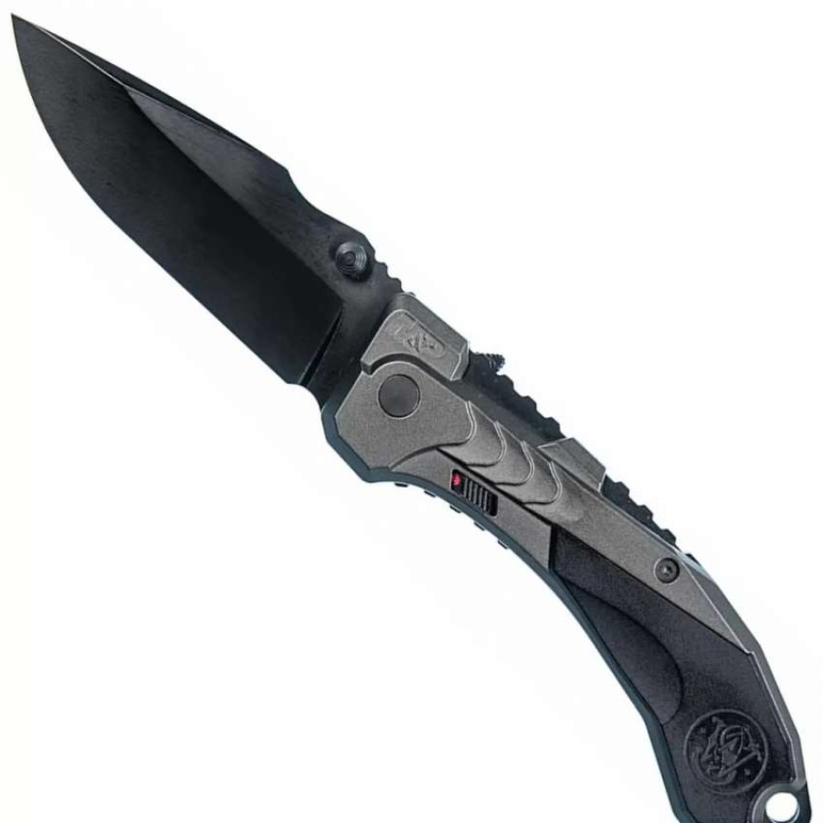 Spring Assisted * | Smith & Wesson M&P Dark Grey/Black M2.0 Spring Assist Knife, Black Blade