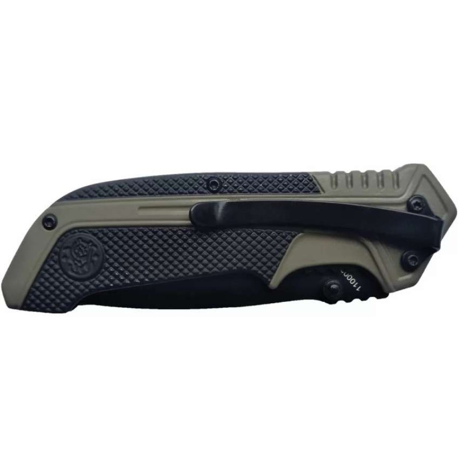 Spring Assisted * | Smith & Wesson Od Green Spring Assist Knife, Black Combo Blade