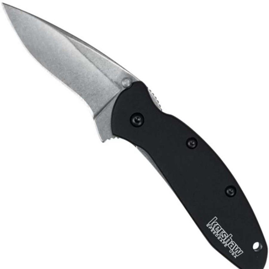 Spring Assisted * | Kershaw 1620Swblk Scallion Spring Assist Knife, Stonewash Blade