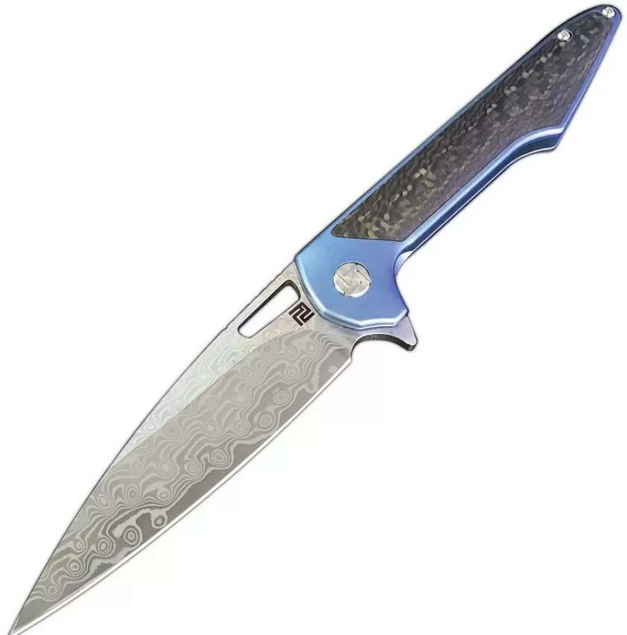 Pocket Knives * | Atz1821Gdbu Artisan Archaeo Framelock Pocket Knife Blue Damascus