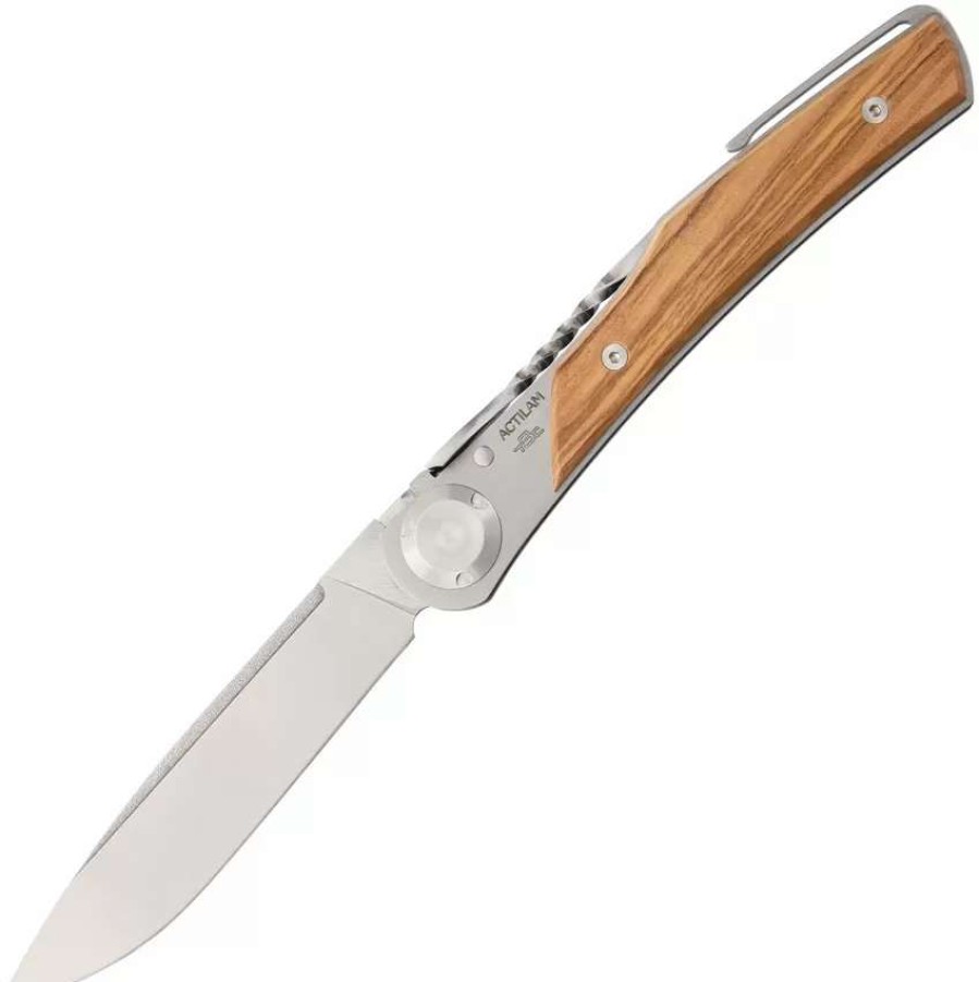 Pocket Knives * | Actt3Wc Actilam T3 Olive Wood Folder Pocket Knife With Clip