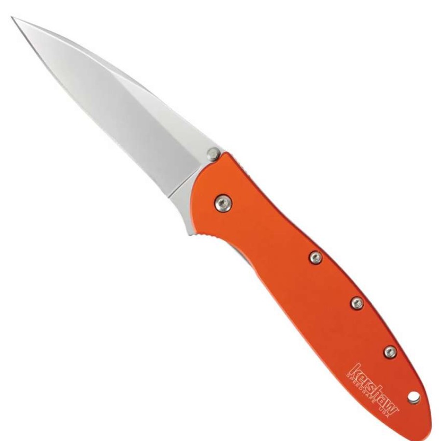 Spring Assisted * | Kershaw Orange Leek Spring Assist Knife, Plain Blade, 1660Or