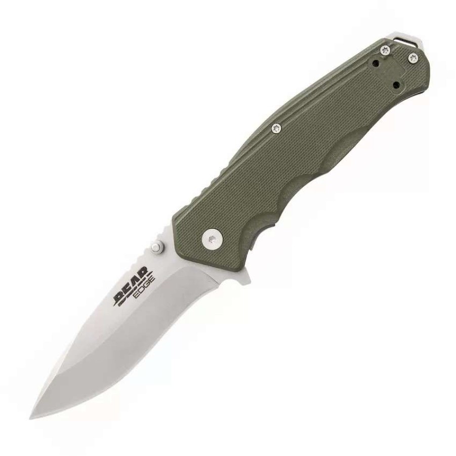 Pocket Knives * | Bc61102 Bear & Son Bear Edge Sideliner Linerlock Pocket Knife Od Green G10