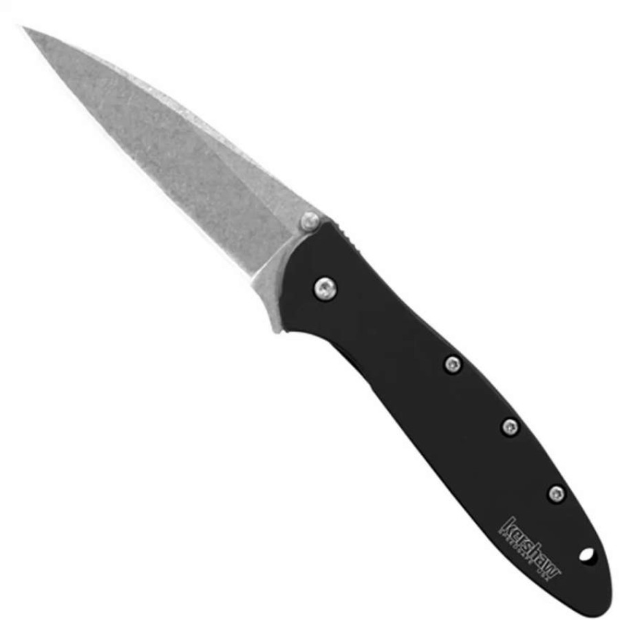 Spring Assisted * | Kershaw Stonewash Leek Spring Assist Knife, Plain Blade, 1660Swblk