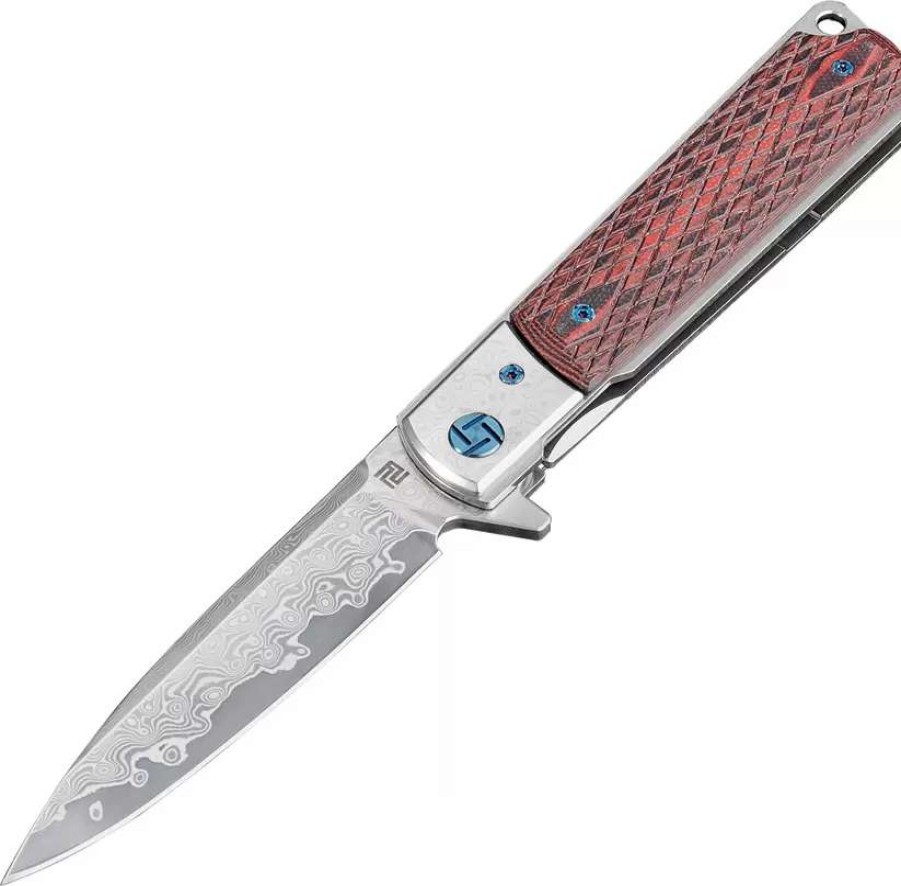 Pocket Knives * | Atz1802Gdbr Artisan Classic Linerlock Pocket Knife Damascus