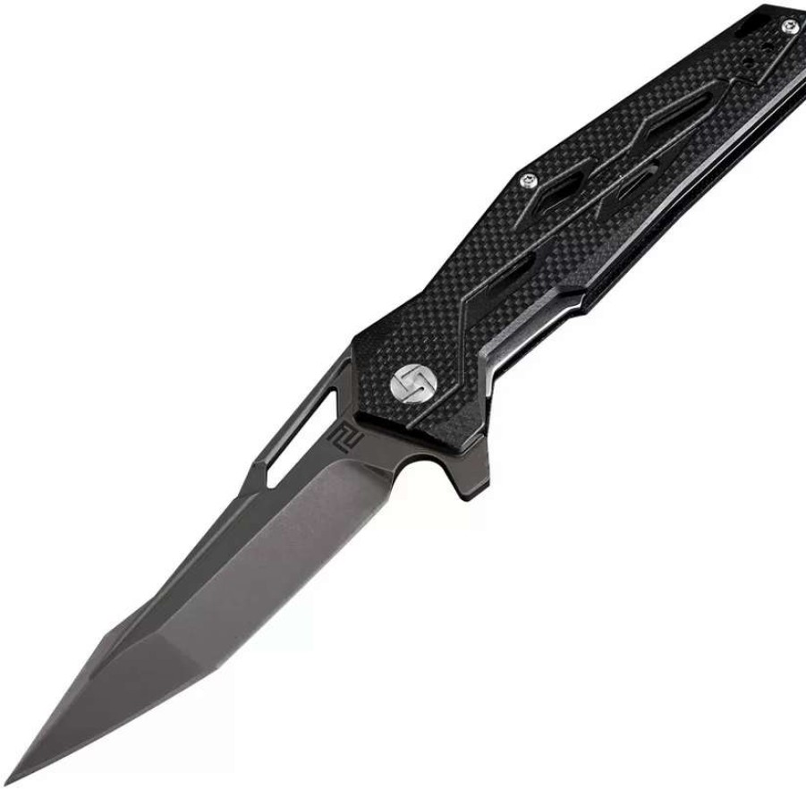 Pocket Knives * | Atz1812Pbbk Artisan Interceptor Linerlock Pocket Knife Black D2