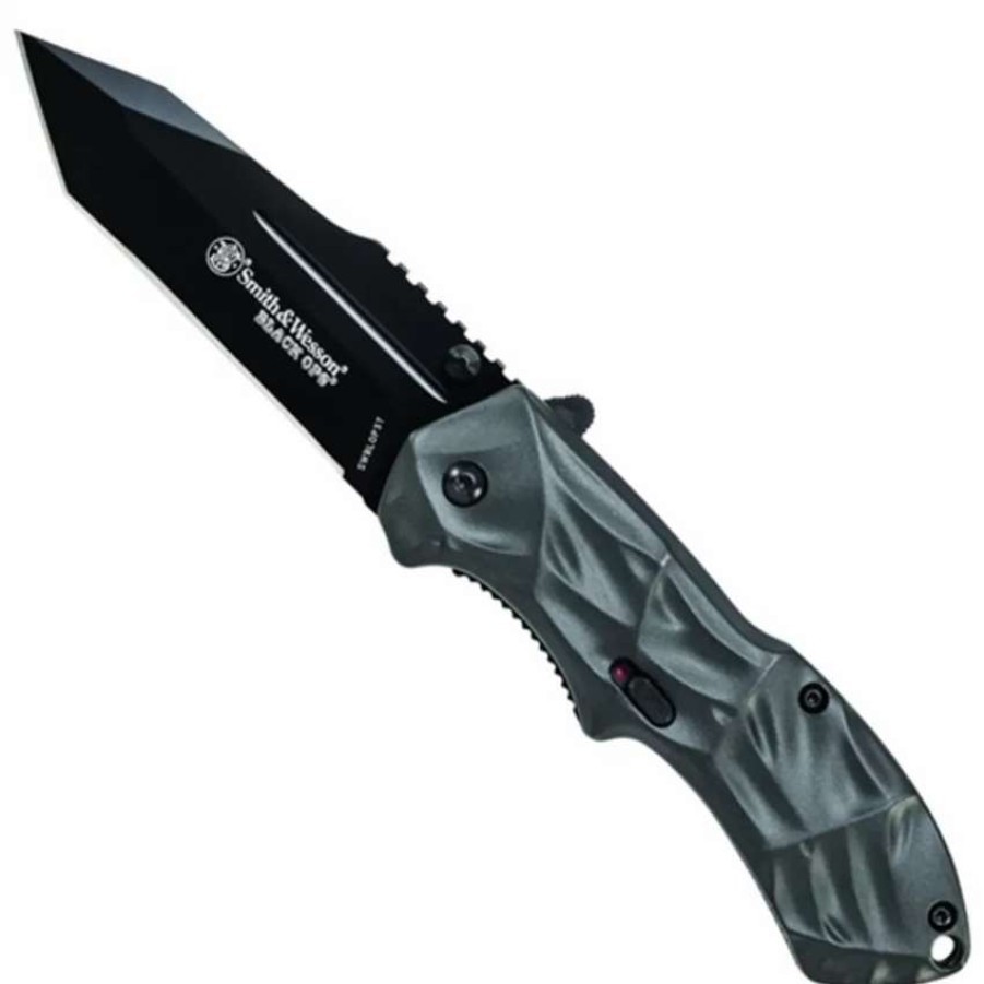 Spring Assisted * | Smith & Wesson Black Ops Spring Assist Knife, Grey Handle, Tactical Black Tanto Point, Swblop3T