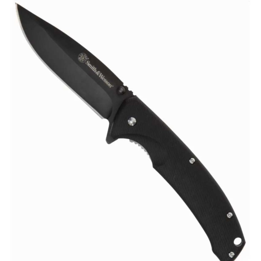 Spring Assisted * | Smith & Wesson Velocite Flipper Assist Knife, Black Blade