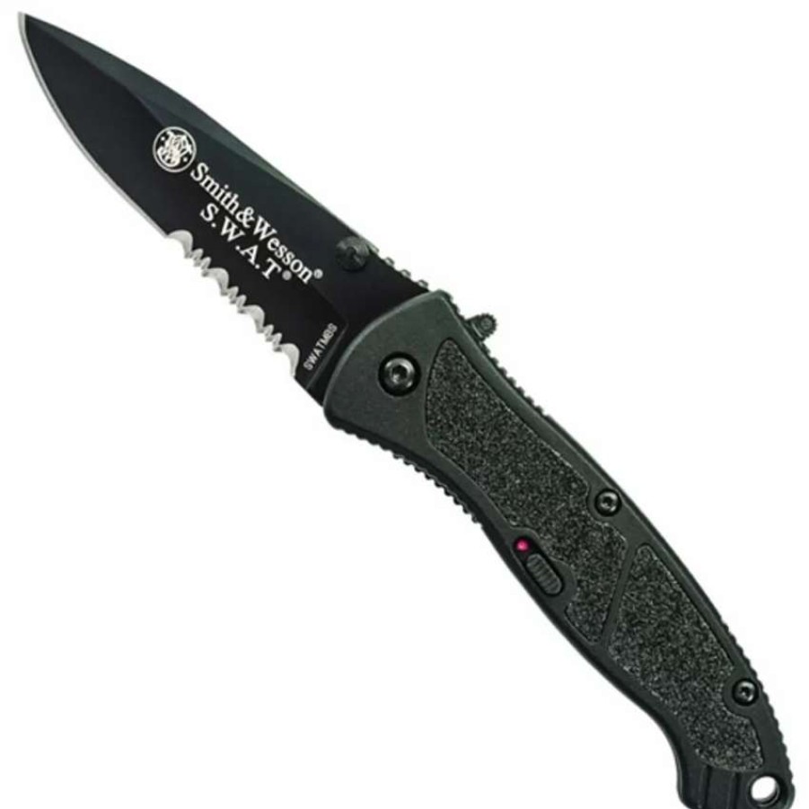 Spring Assisted * | Smith & Wesson Medium Swatmbs Spring Assist Knife, Black Handle, Black Combo Blade