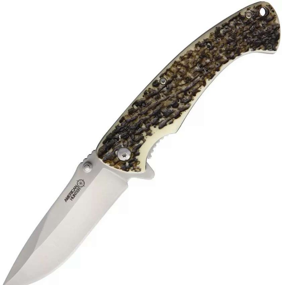 Pocket Knives * | Ah016 American Hunter Linerlock Pocket Knife A/O Imitation Stag